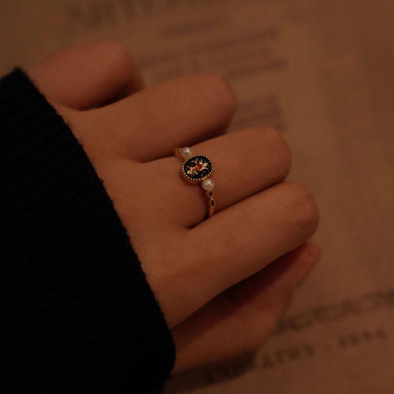 Elegant Vintage French Inspired Pearl Open Adjustable Ring For Women Fashion Accessories