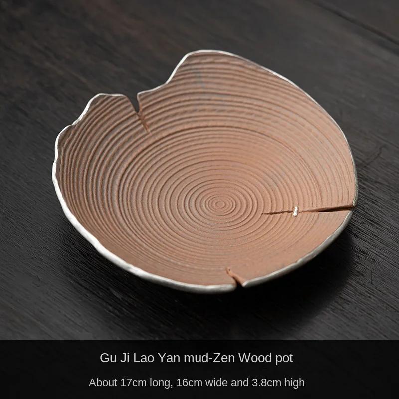 

Empty Zhai Pot Tray Old Rock Clay Silver Gilded Stoneware Water Drop Container Dry Pour Plate Cup Mat Tea Tray Fruit Plate