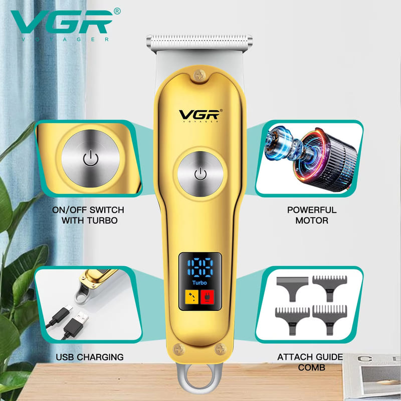 VGR Mini Lightweight Hair Clipper Cordless Electric Hair Clipper Professional Electronic Digital Display Hair Clipper Men's Trimmer