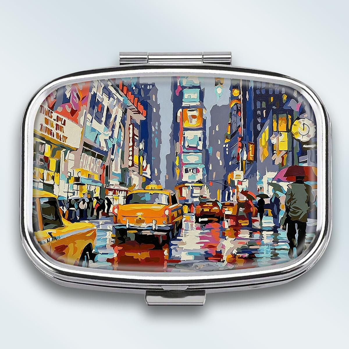 

Portable Pill Box with 2 Compartments, Mini Metal Medicine Organizer Case, Cute Printed Pill Container for Vitamins, Pills, Jewelry, Travel, Daily Use різнокольоровий