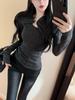 Women's Korean Design Two-Piece Look Long-Sleeve Slim-Fit Base Layer Top for Autumn/Winter