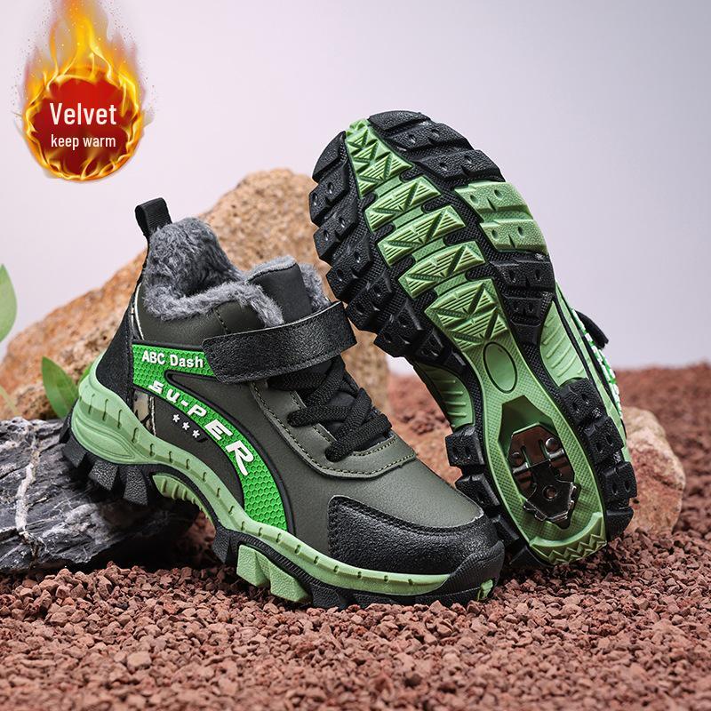 Boys' Fleece-Lined Cotton Shoes - New 2025 Autumn/Winter Non-Slip Warm Outdoor Sports Footwear