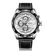 Men's Sport Quartz Chronograph Watch Multi-function Waterproof Wristwatch with Leather Strap and Date Display
