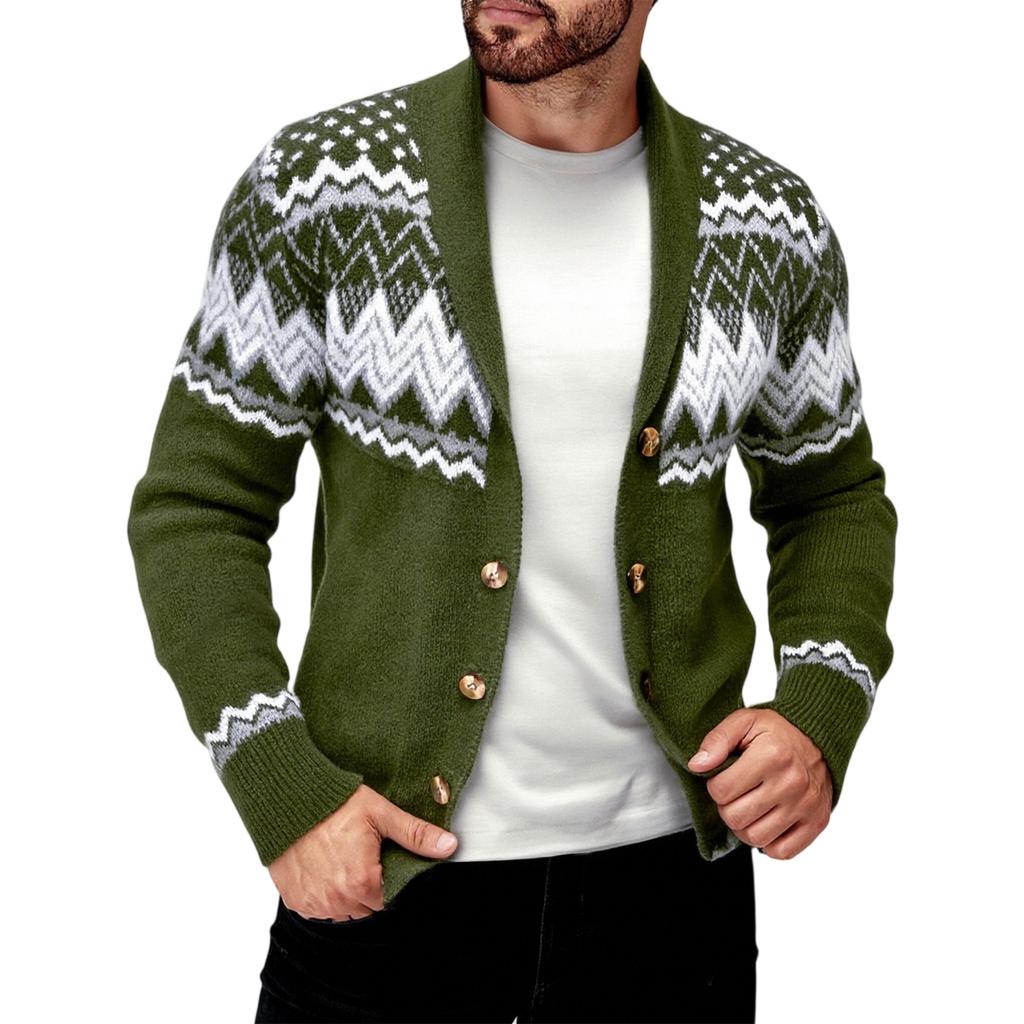 Herrenmode Lässiger Farbiger Gestrickter Cardigan mit Langen Ärmeln
