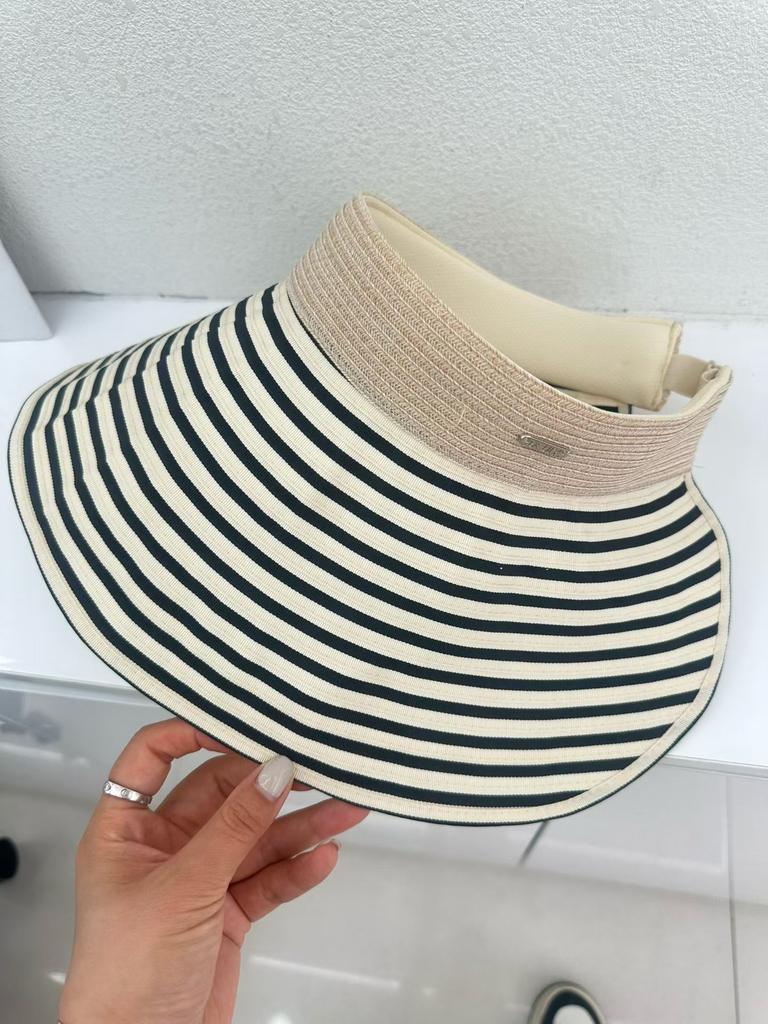 Striped grass-woven empty hat, spring/summer outdoor sun hat, women's European and American wraparound wide-brim sun protection hat