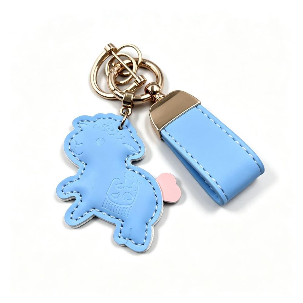 Cute lamb keychain fashion leather braided rope cartoon cute car key chain bag lamb pendant