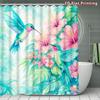 4Pcs Hummingbird And Shower Curtain Set with Non-Slip Bath Mat, Toilet Lid Cover, Contour Rug & 12 Hooks, Bathroom Decor