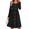 2025 Autumn Cross-Border Women's A-Line Dress - Waist-Cinching, Round Neck, Button Pocket, Knit Long Sleeve