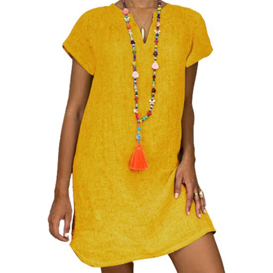 Fashion Dress V Neck Basic Plus Size Pure Color Ladies Dress for Daily Life