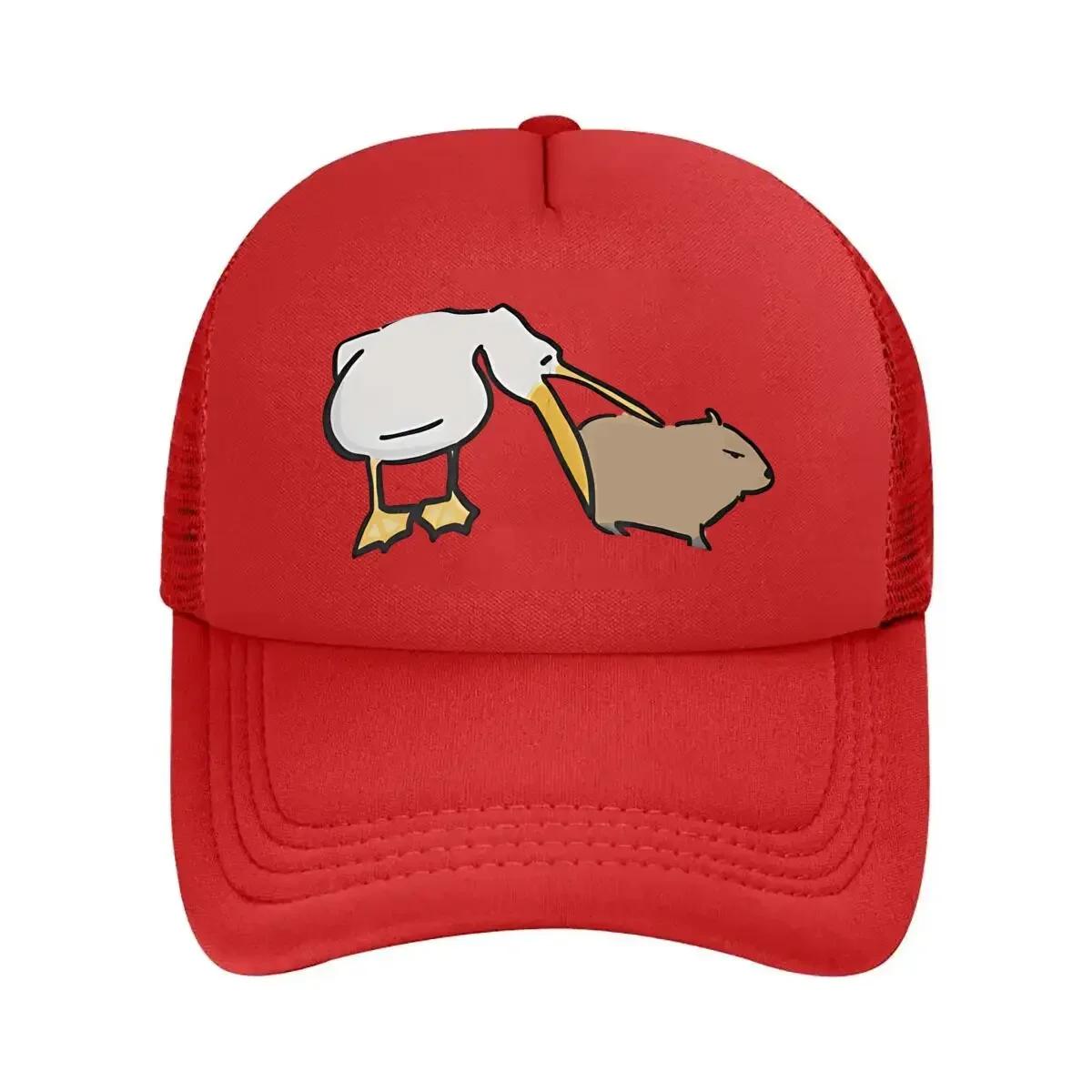 Bird and Capybara Nature Fun Art Design Mesh Baseball Cap One Size