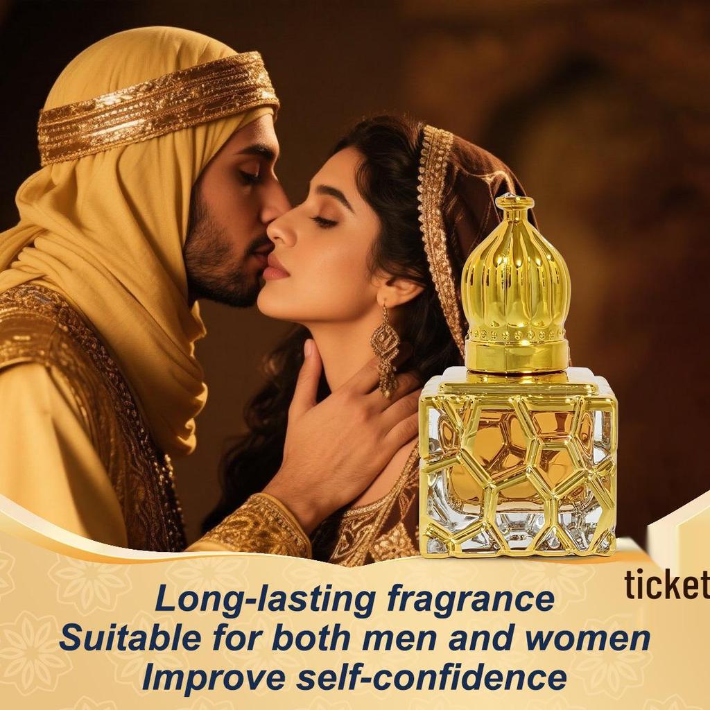 Arabic Gold-Plated Carved Glass Rollerball Perfume - Alcohol-Free, Portable Fruit Fragrance