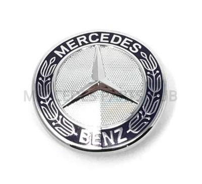 Mercedes-Benz Genuine Vehicle Hood Star Emblem Badge (221-817-00-16, Chrome and Blue Laurel Wreath)