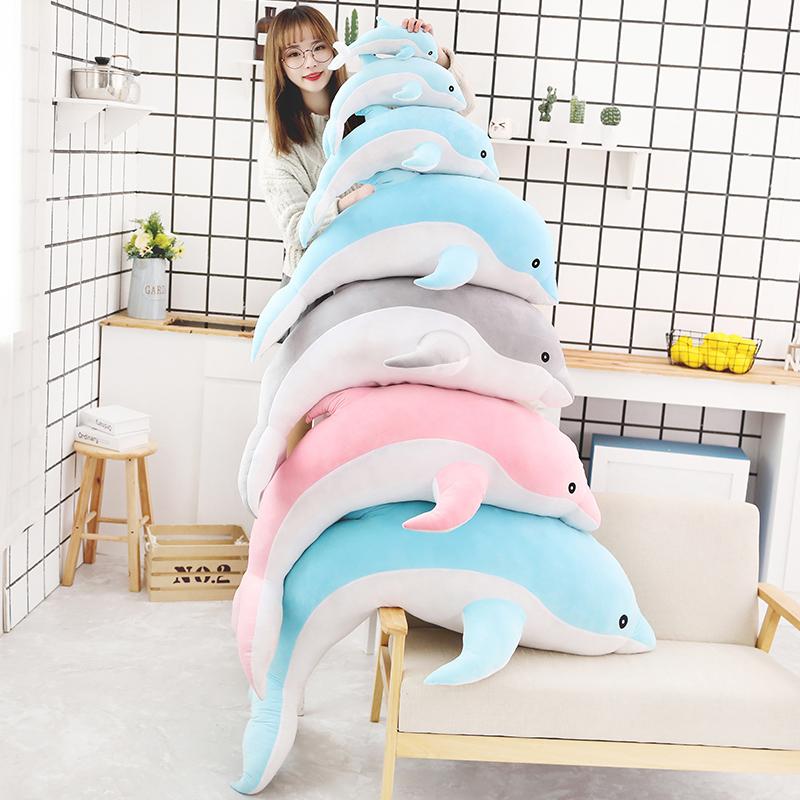 30-160cm Soft Dolphin Plush Toy Cute Stuffed Animal Pillow Nap Cushion Creative Birthday Gift for Girls and Kids