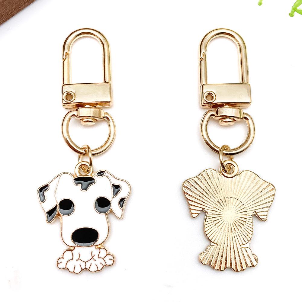 Cartoon Black & White Spotted Puppy Zinc Alloy U-Shaped Keychain Pendant