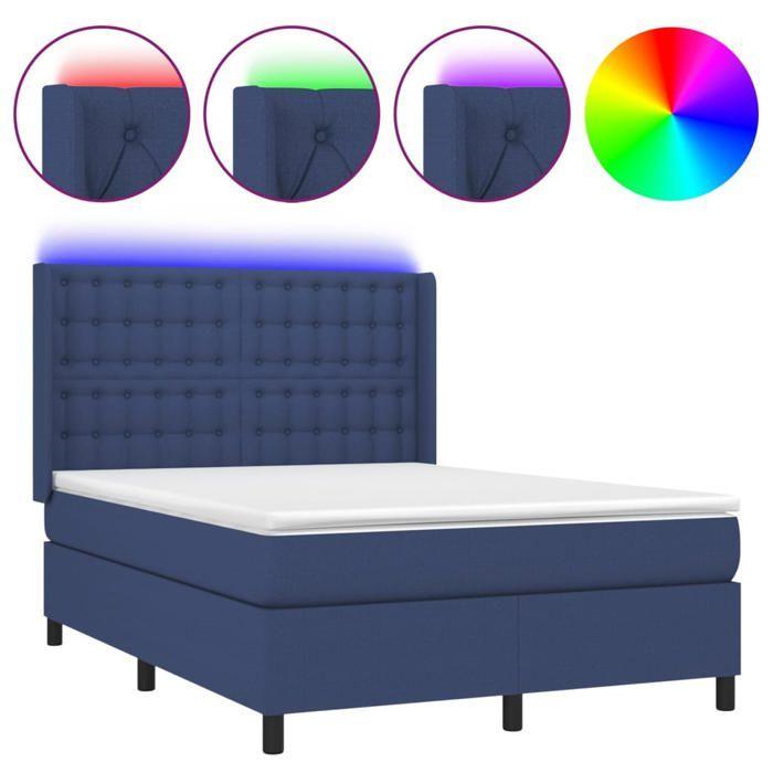 Maison Exclusive - Sommier à lattes de lit matelas et LED Bleu 140x200 cm Tissu