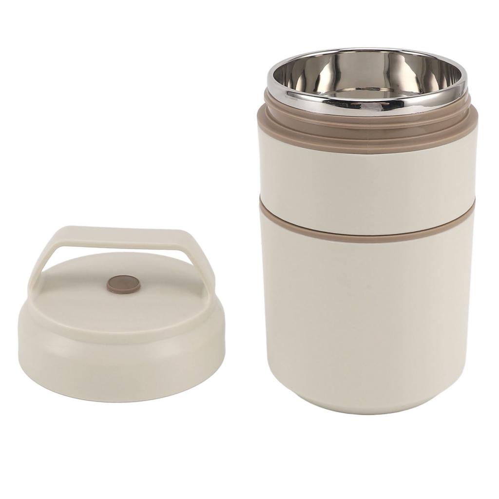 Stainless Steel Insulated Food Jar Double Layer 620ml Capacity Leak Proof Lid Insulated Food Container Wide Mouth Beige