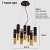 American Style LED Chandelier Living Room Decoration Metal Tube Black Gold Pipe Hanging Lamp Kitchen Indoor Lighting Fixture