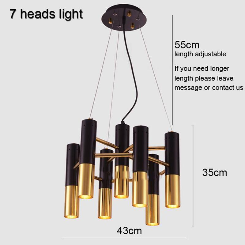 American Style LED Chandelier Living Room Decoration Metal Tube Black Gold Pipe Hanging Lamp Kitchen Indoor Lighting Fixture