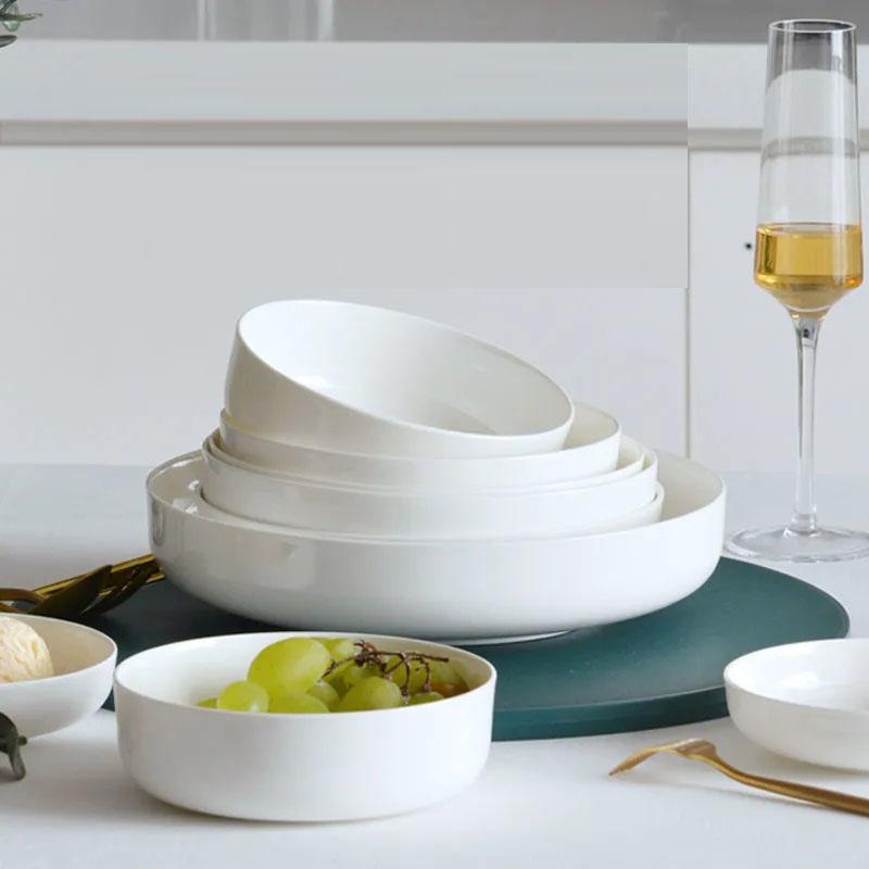 Reinweißer Teller, vertiefter Teller, Keramik, für den Haushalt, Mikrowelle, verwendbar, Teller, Scheibe, Tangshan-Keramik