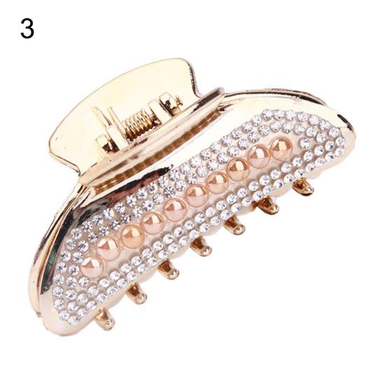 Elegant Women Rhinestone Faux Pearl Hair Claw Hairpin Ponytail Holder Accessory