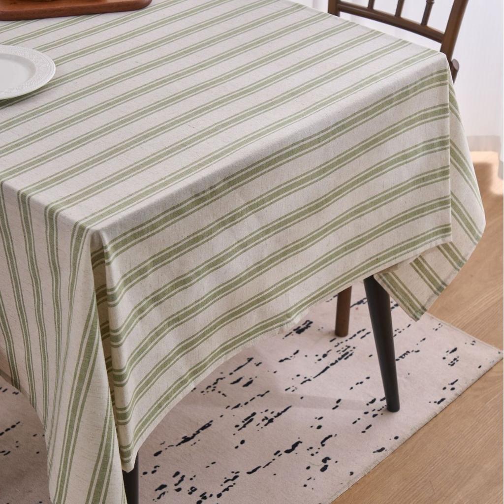 Japanese Tablecloth Cotton And Linen Dyed Striped Green Dyed Horizontal Strip Tablecloth Coffee Table Cloth