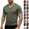 Men's Casual -color Elastic Fabric Short-sleeved Round-neck Top