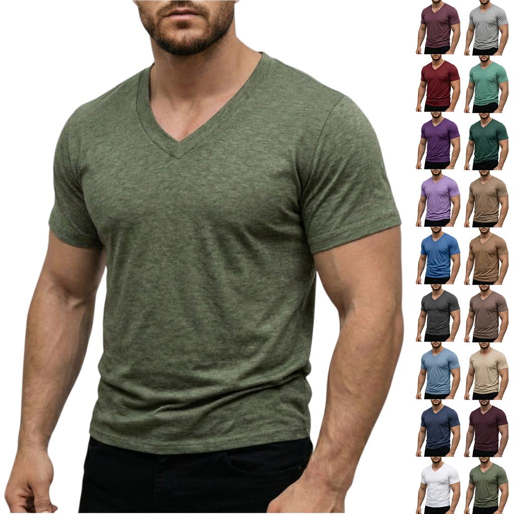 Herren Casual -farbig Elastisches Gewebe Kurzärmlig Rundhals Oberteil