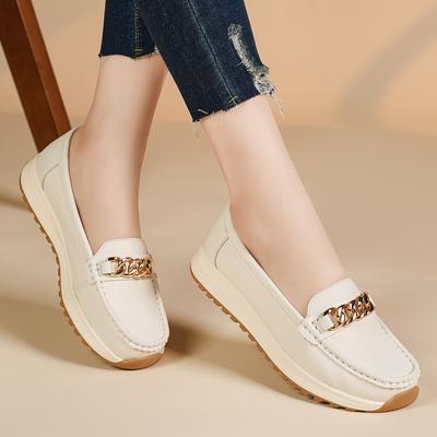Large Size Women's Shoes for Spring New Beef Tendon Sole Beef Shoes Thick Sole Shallow Mouth Single Shoes One-legged Loafer Shoes