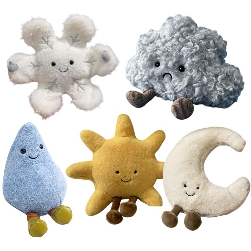 Jucării de pluș meteo creative pentru copii Păpușă de desene animate Soare Lună Nor Drăguță Moale Umplută Design Fulg de Nea Picătură de Ploaie Decor de Festival Cadou