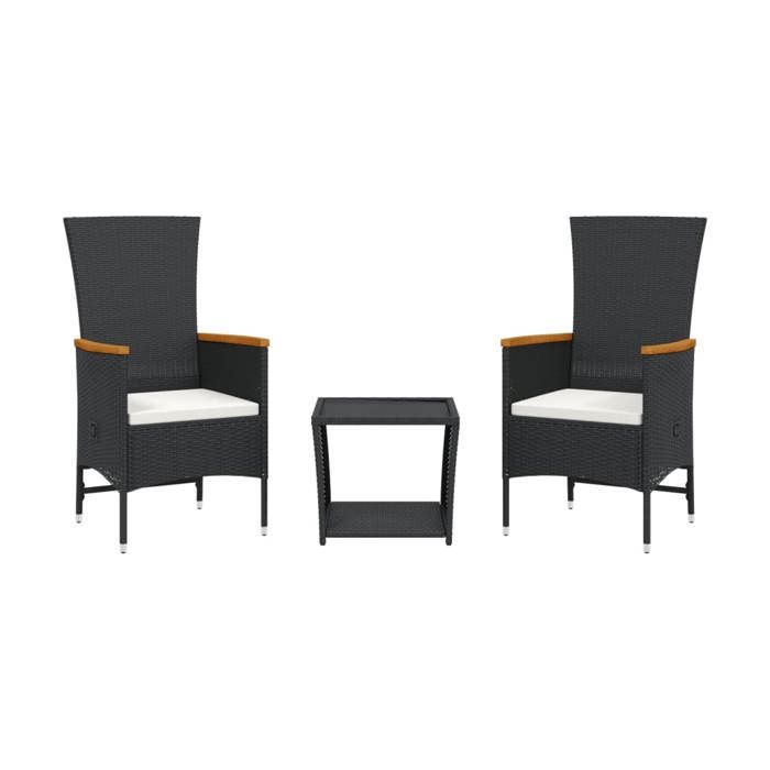 VidaXL Ensemble à Manger de Jardin avec Coussins 3 pcs, Table de Terrasse, Meubles de Patio, Mobilier d'Extérieur, Noir 3277542