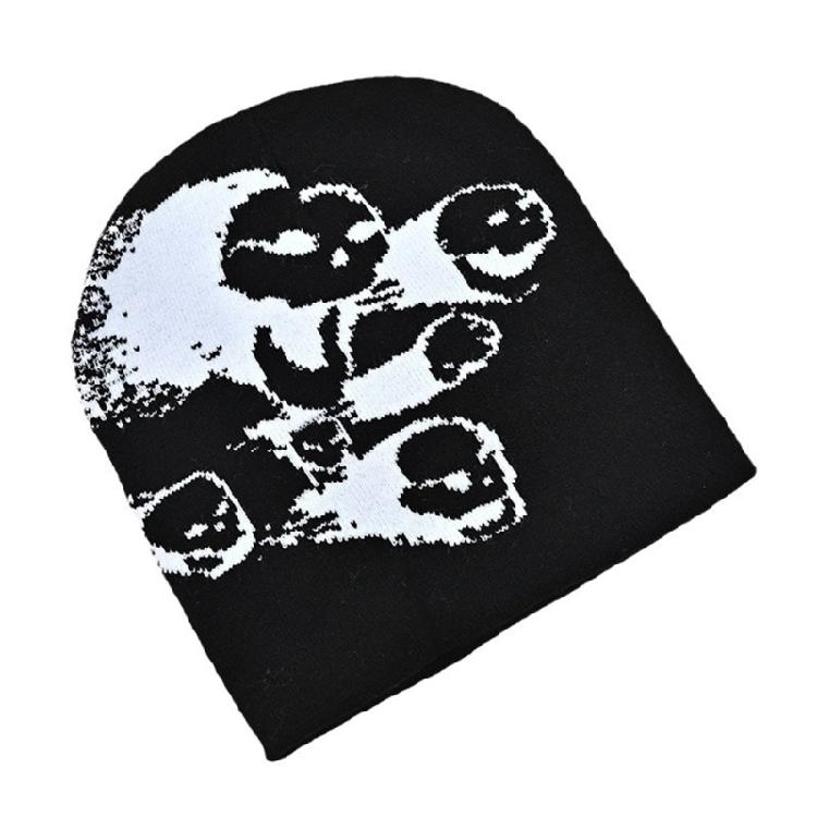 

Fashion Knit Goth Pattern Hat Outdoor Windproof Crochet Beanies for Teens Girls 1 чорний