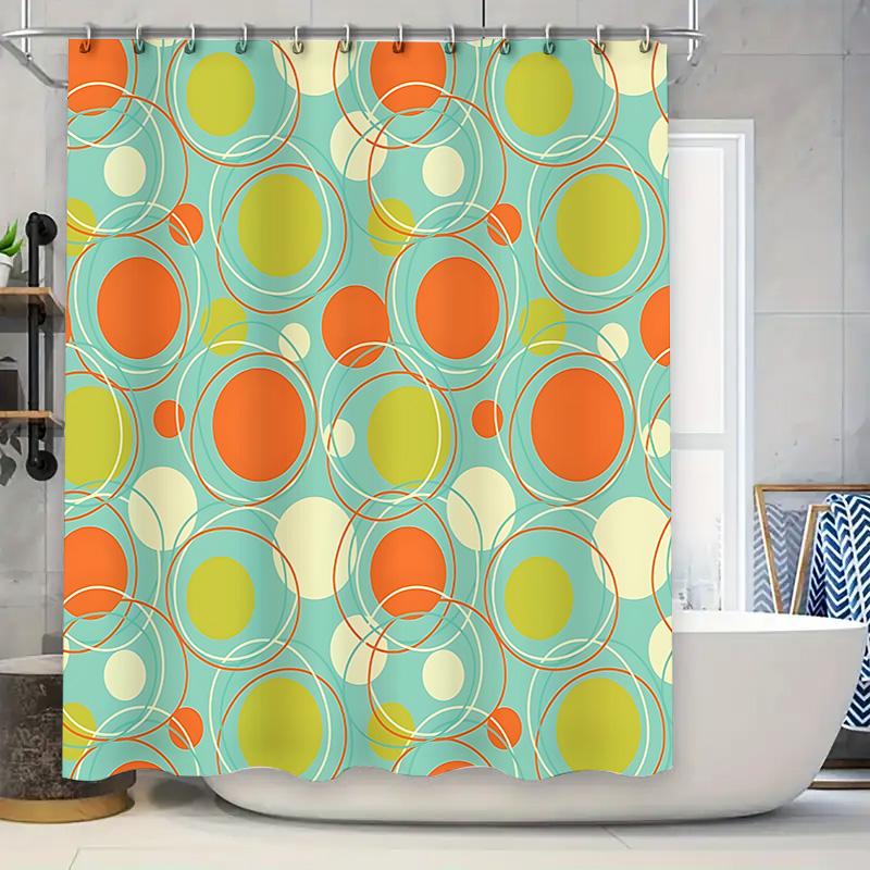 Colorful Retro Circle Pattern Waterproof Shower Curtain With Hooks For Bathroom Decor Home Accessory Easy To Clean And Maintain