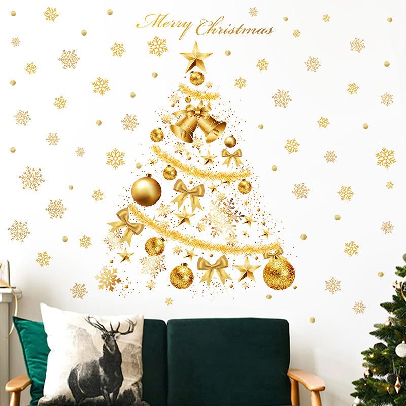 Window Grilles Christmas Stickers Window Gold Christmas Tree Snowflake Glass Stickers Christmas New Window Stickers Decoration
