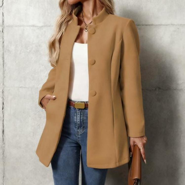 Fall Winter Women's Wool Blend Pea Coat Dressy Outerwear Short Trench Coat Single Breasted Stand Collar Blazer Jacket
