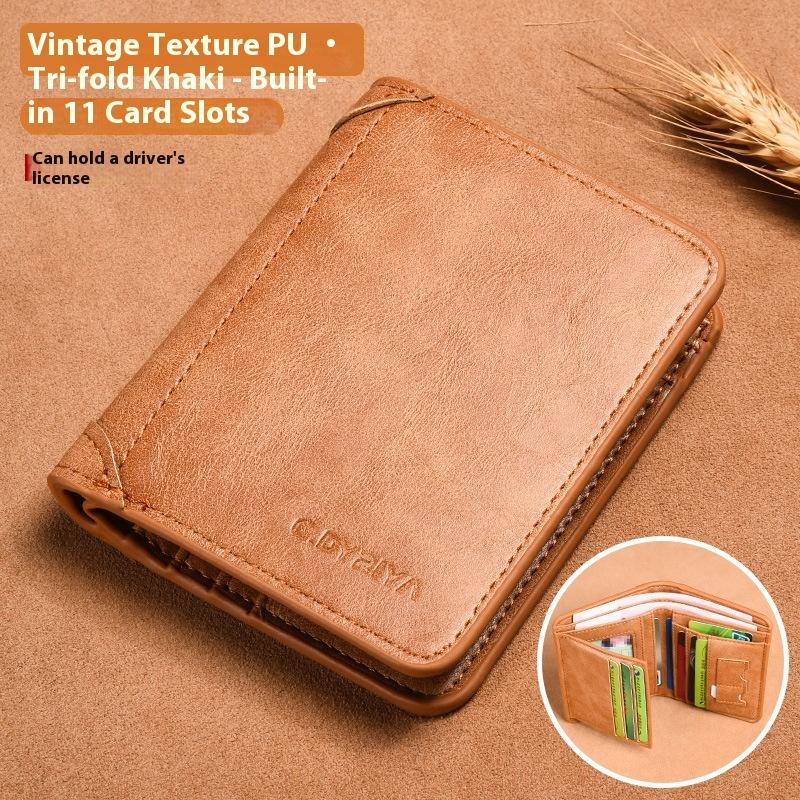 Men's Wallet Thin Short Driver's License Wallet Integrated Card Bag Multifunctional Vertical Three-fold Wallet