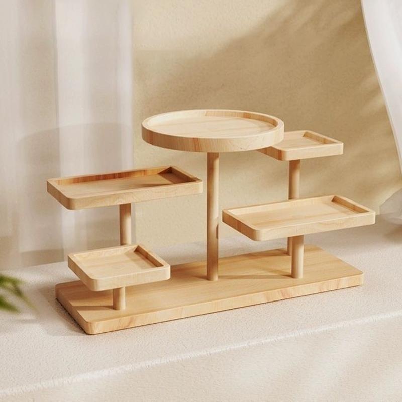 Dekorativní ozdoba na vystavení z masivního dřeva, úložný regál v japonském stylu, víceúrovňový