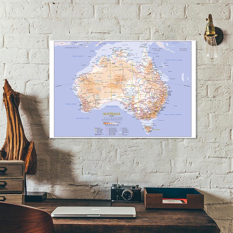 Engelsk kartserie Australia Kart Geografisk kart Lerret Maleri Stue Hjem Dekorasjon Barn Skoleutstyr