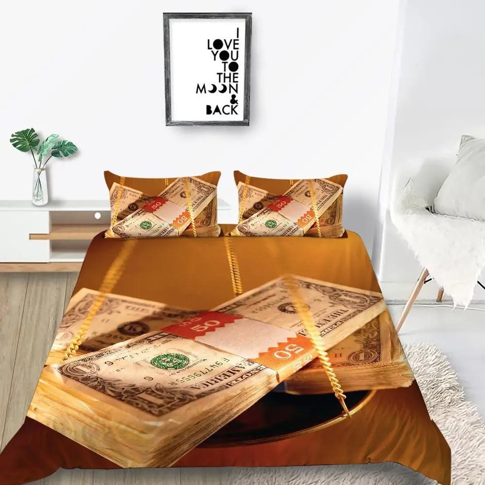 Copripiumino in Denaro Microfibra Banconote Dollaro della Federal Reserve degli Stati Uniti con il Ritratto di Ben Franklin Set Letto Matrimoniale