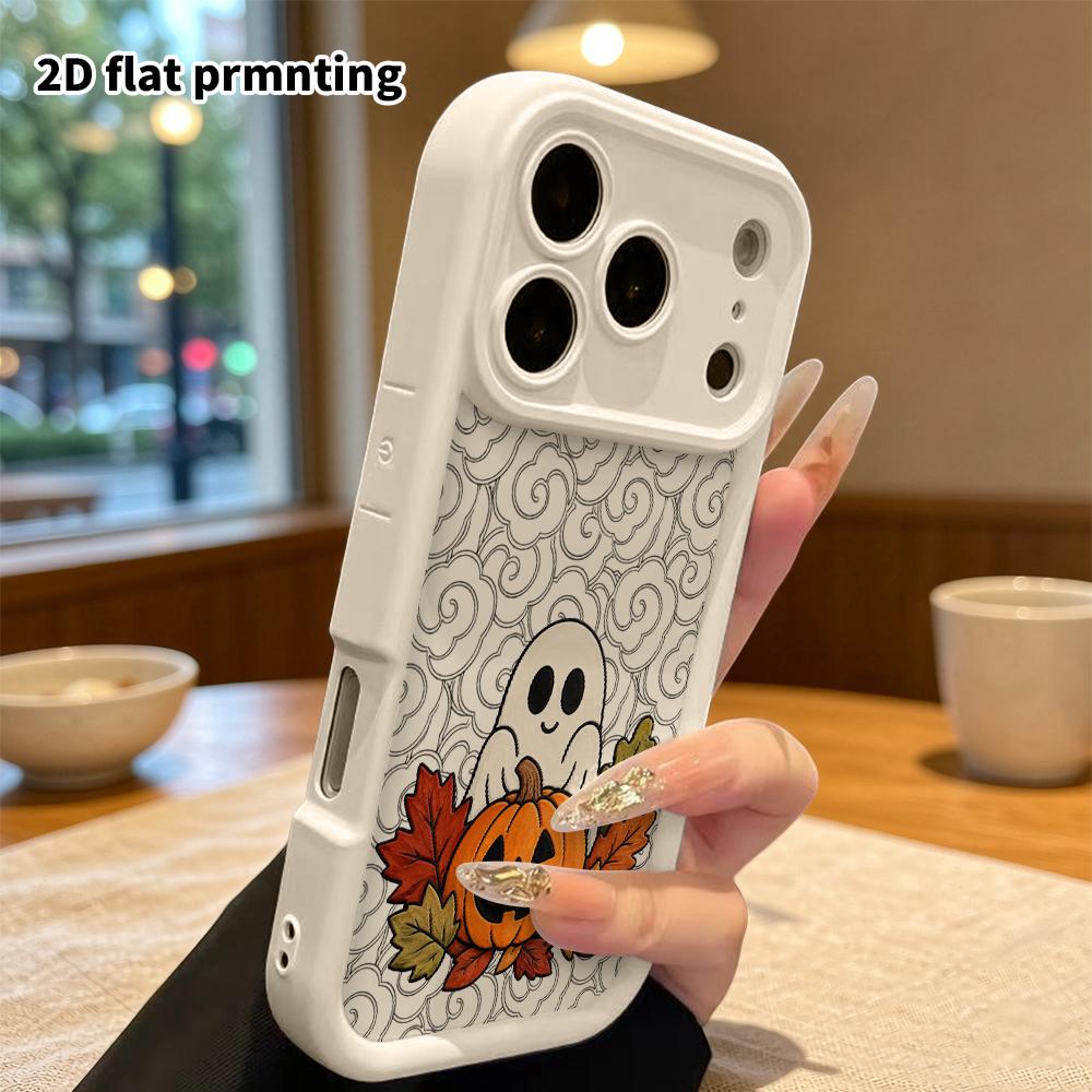 Phone Case: 2D Flat Design Suitable for iPhone 18 17 16 15 14 13 Pro Tiered Protective Case, Ghost Pumpkin, Christmas and Halloween Gift
