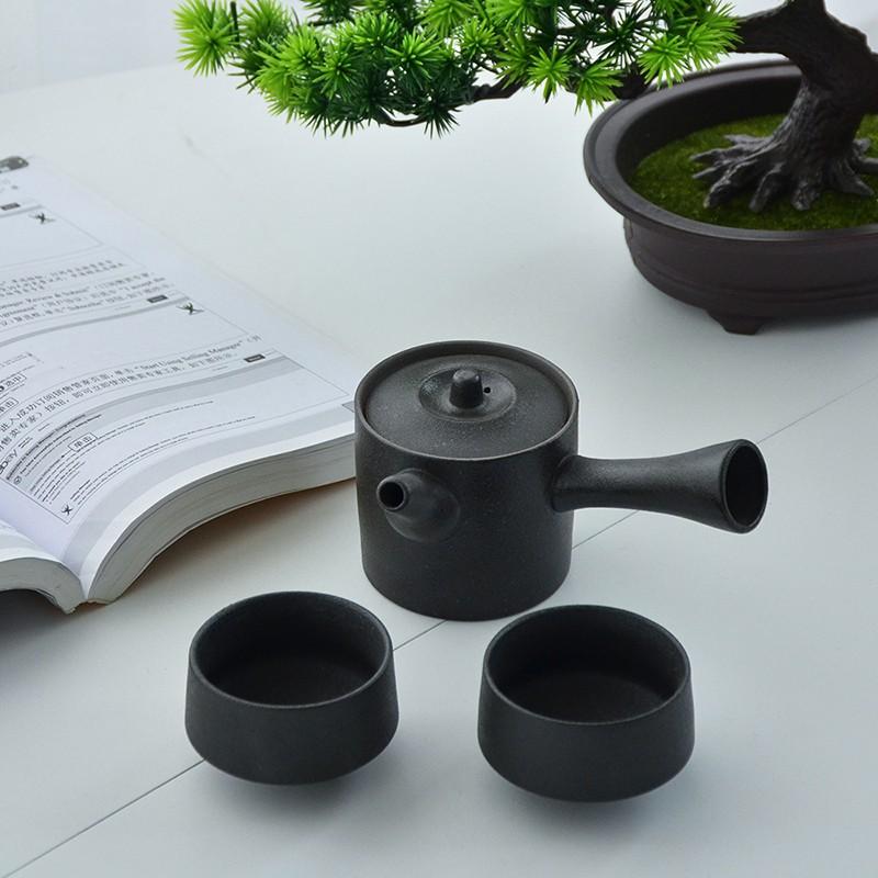 175ml Japanese Style Ceramic Side Handle Teapot Black Pottery Kung Fu Tea Set