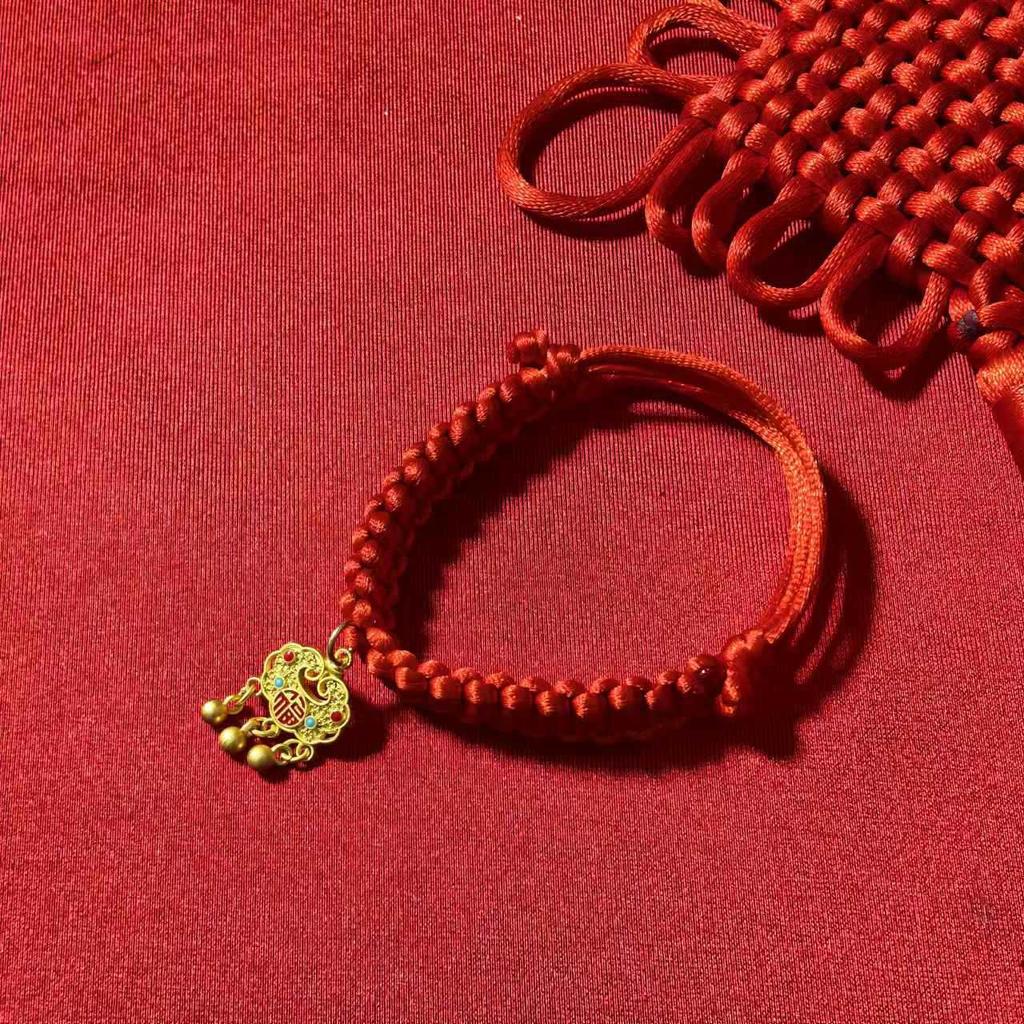 Pet Collar: Hand-Woven Red Rope Necklace with Longevity Lock for Cats and Dogs - Attracts Wealth and Fortune