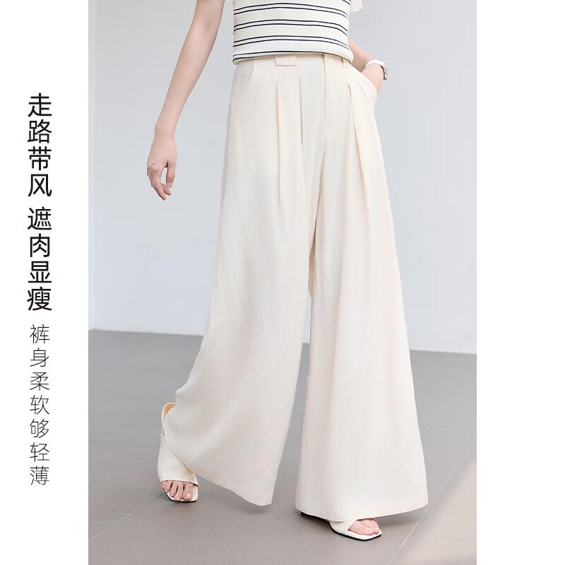 VICTORIA&VERA Women's Summer Linen-Feel Wide-Leg Commuter Pants