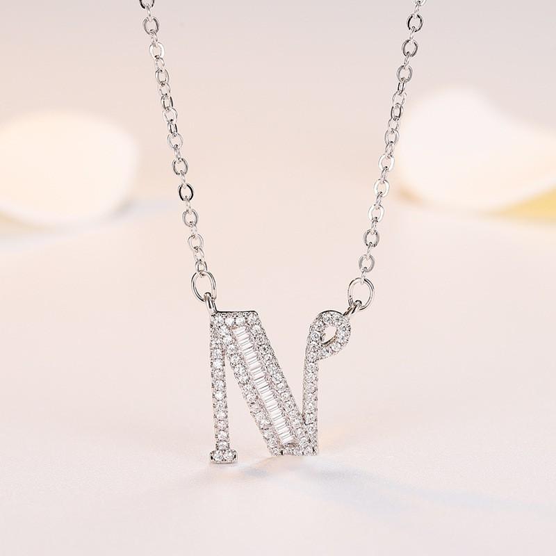 Personalized Initial Pendant Necklace Copper Plated White Gold Letter Charm Women Fashion OL Style