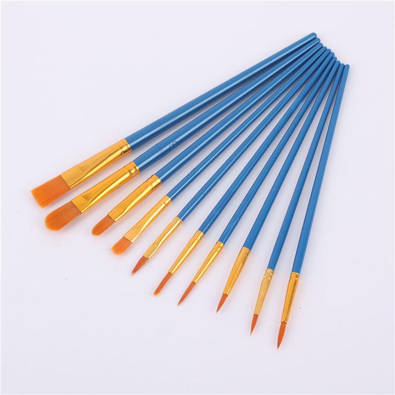 10-Piece Nylon Hair Paint Brush Set for Art Students - Watercolor, Gouache & Oil Painting