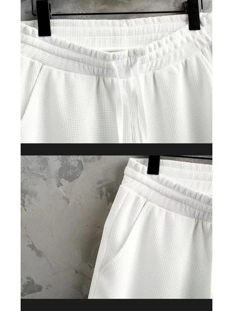 Men's Summer Waffle Ice Silk Two-Piece Casual Suit - Short-Sleeve T-Shirt & Shorts