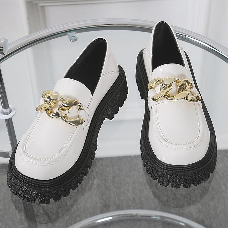 Small leather shoes new spring and summer British loafer muffin round head thick sole decorative buckle single shoes