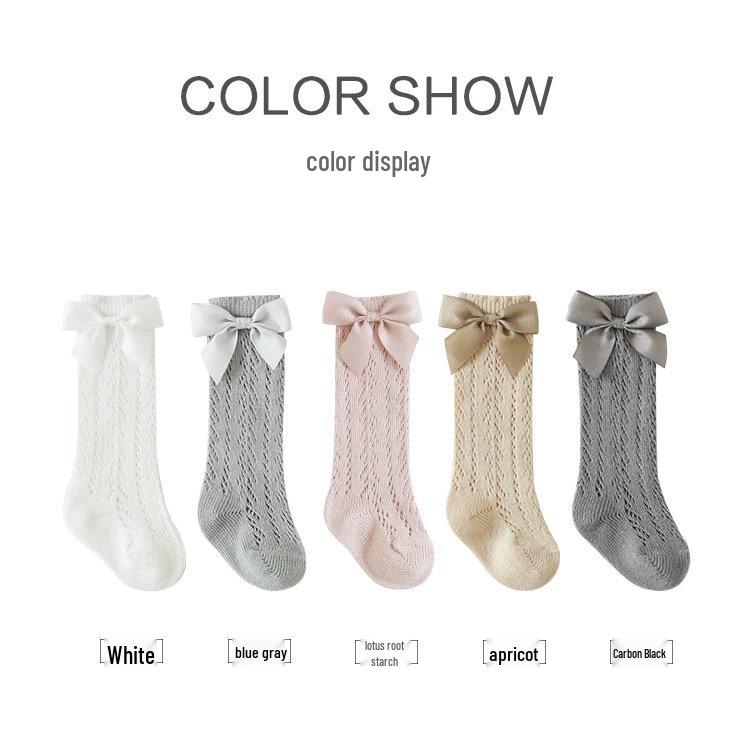 Class A Thin Mesh Summer Children's Mid-Calf Socks with Bow for Girls