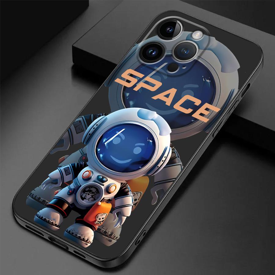 Luxury Space Astronaut Phone Case for iPhone 16 Pro 13 Pro 14 XR 12 Mini 15 Pro Max XS X 7 8 SE 11 13pro Cover Black Soft