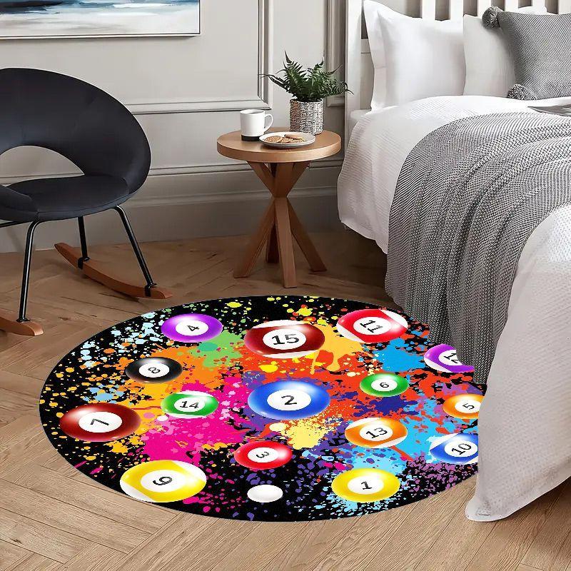 Round Billiard Balls Rug Game Room Decor Soft Flannel Carpet Living Room Bedroom Unique Design Floor Mat Home Decoration