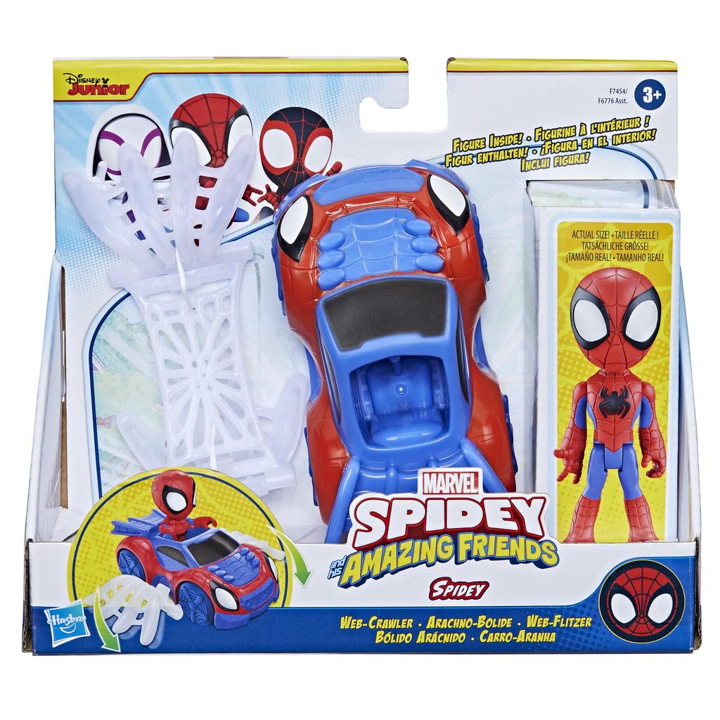 Hasbro Marvel Spidey and His Amazing Friends Spidey Action Preschool Ages Authentic Webcrawler, 4-inch (10 Cm) Figure, Vehicle, Toy, 3+, F7454,